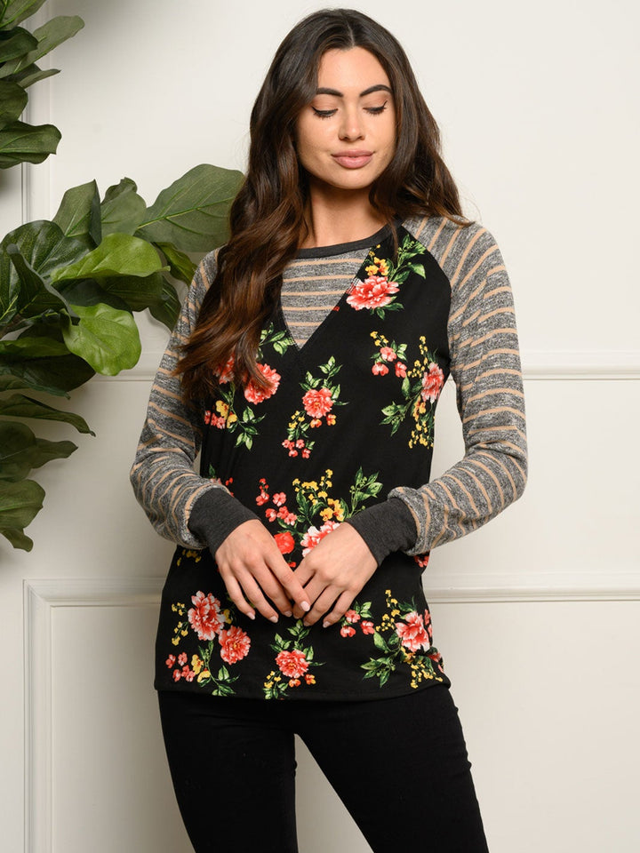 WOMEN'S LONG SLEEVE MULTI PRINT TUNIC TOP