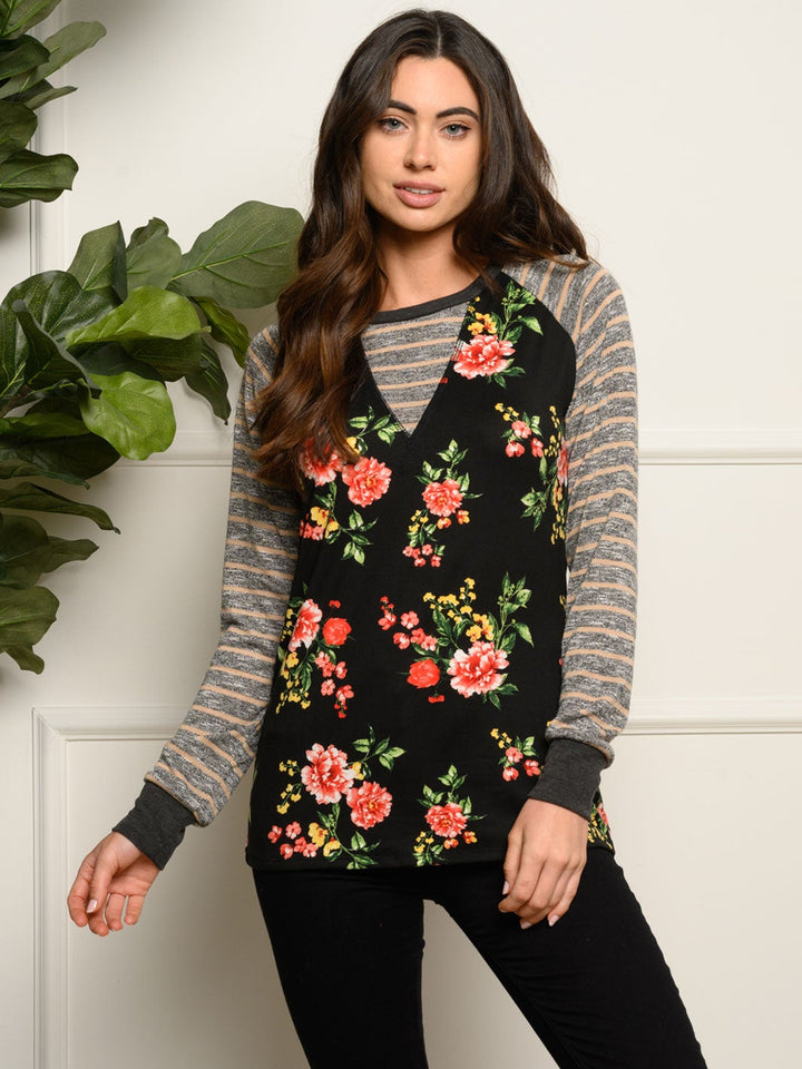 WOMEN'S LONG SLEEVE MULTI PRINT TUNIC TOP