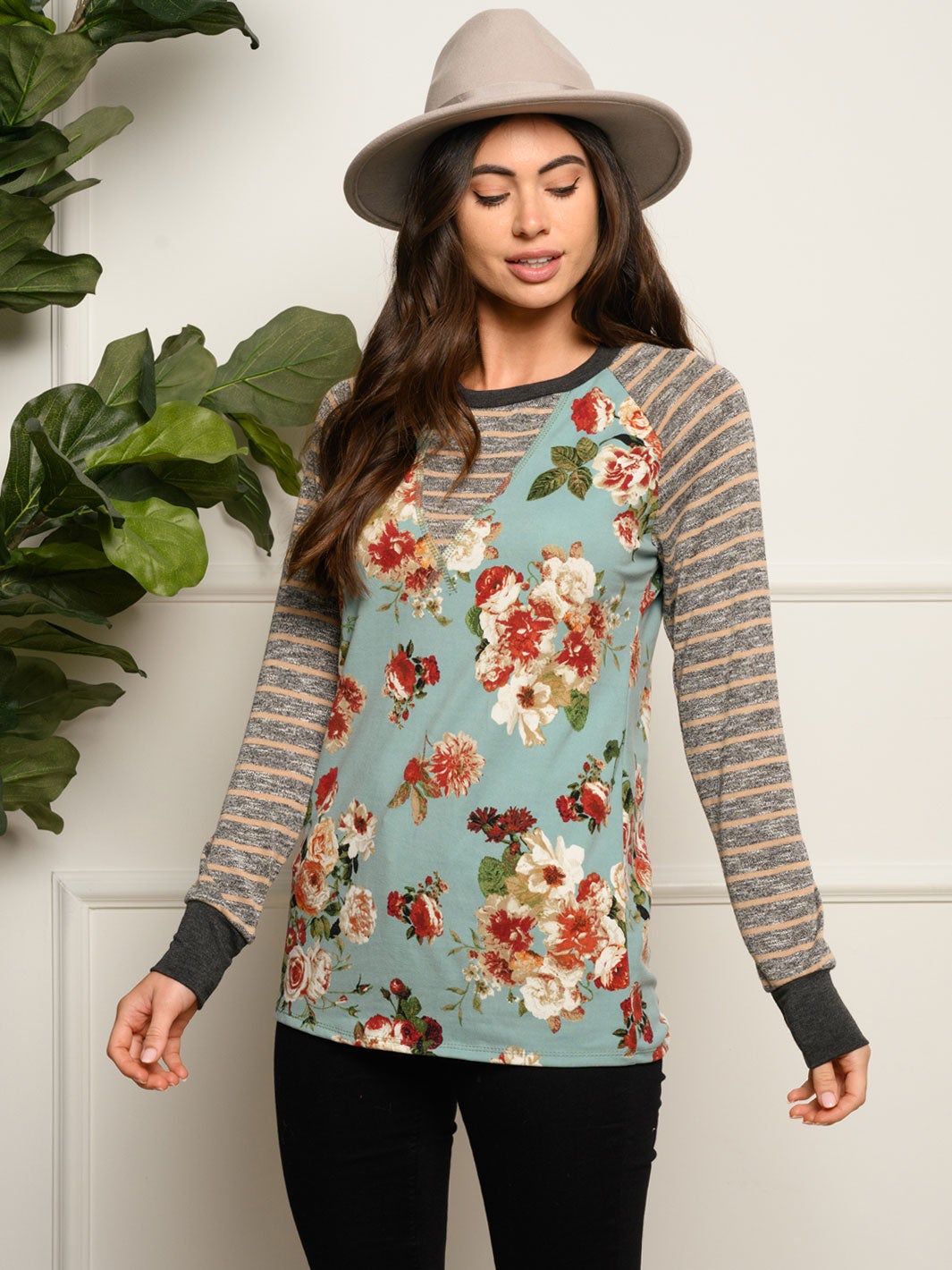 WOMEN'S LONG SLEEVE MULTI PRINT TUNIC TOP