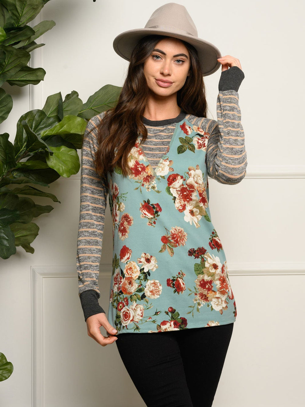WOMEN'S LONG SLEEVE MULTI PRINT TUNIC TOP