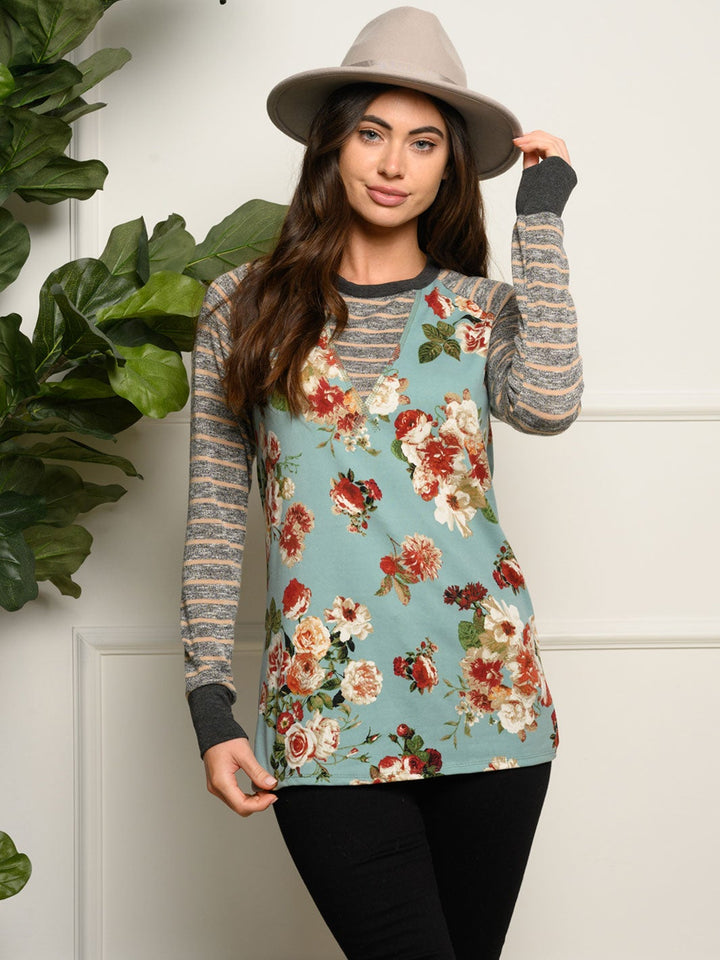 WOMEN'S LONG SLEEVE MULTI PRINT TUNIC TOP