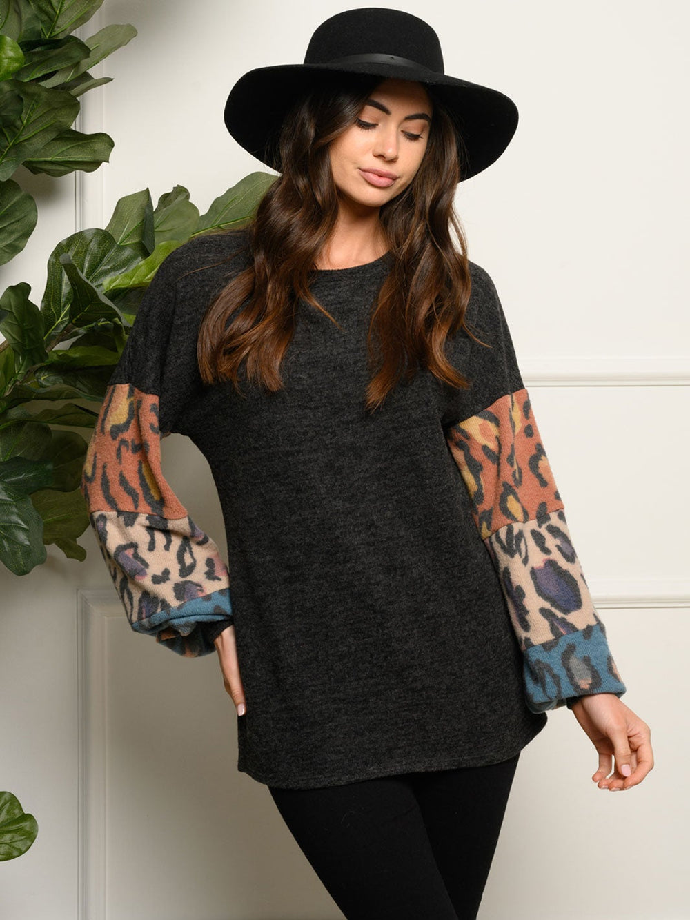 WOMEN'S LONG SLEEVE ANIMAL PRINT TUNIC TOP