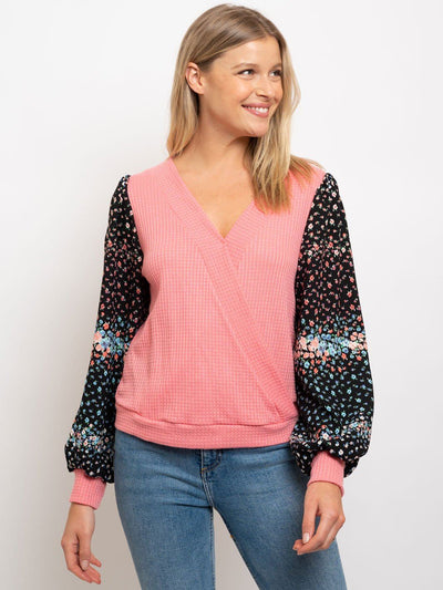 WOMEN'S WRAP ME WAFFLE CONTRAST TOP