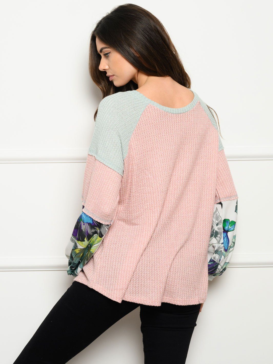 WOMEN'S LONG SLEEVE COLOR CONTRAST TUNIC TOP