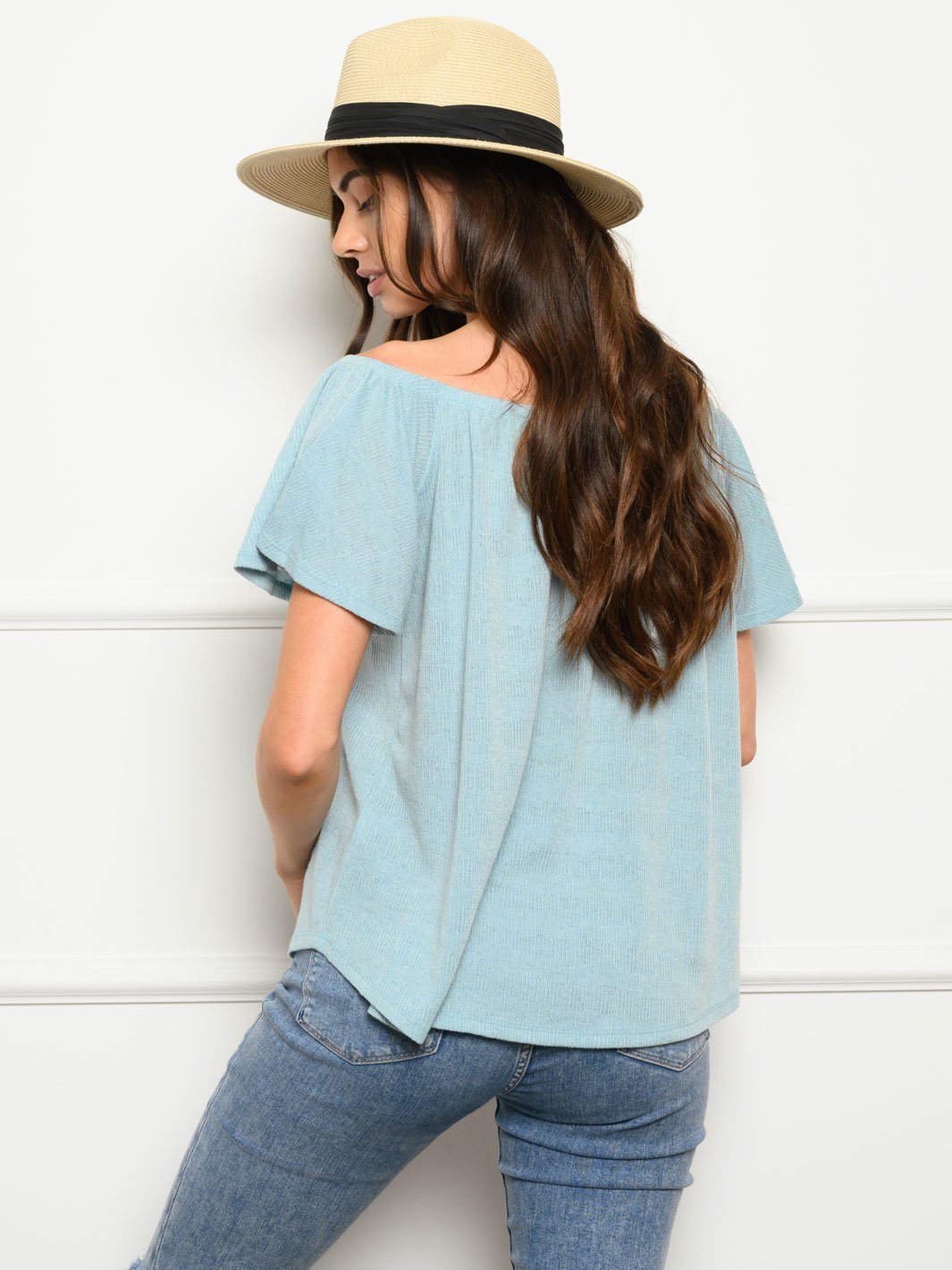 WOMEN'S OFF SHOULDER BUTTON DOWN TOP