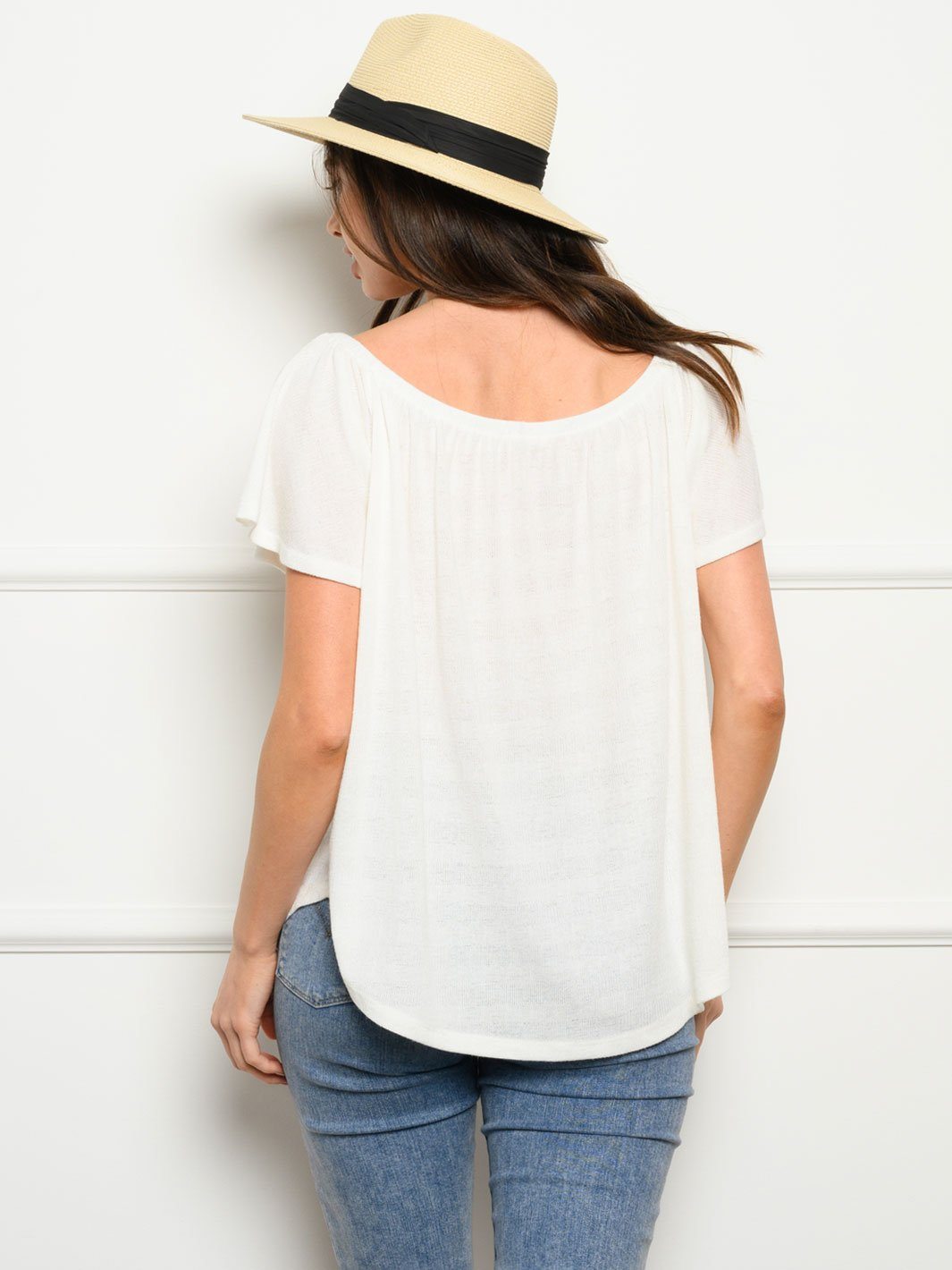 WOMEN'S OFF SHOULDER BUTTON DOWN TOP