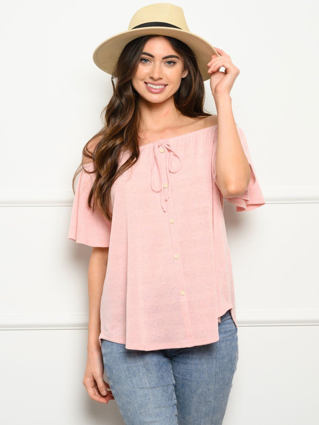 WOMEN'S OFF SHOULDER BUTTON DOWN TOP