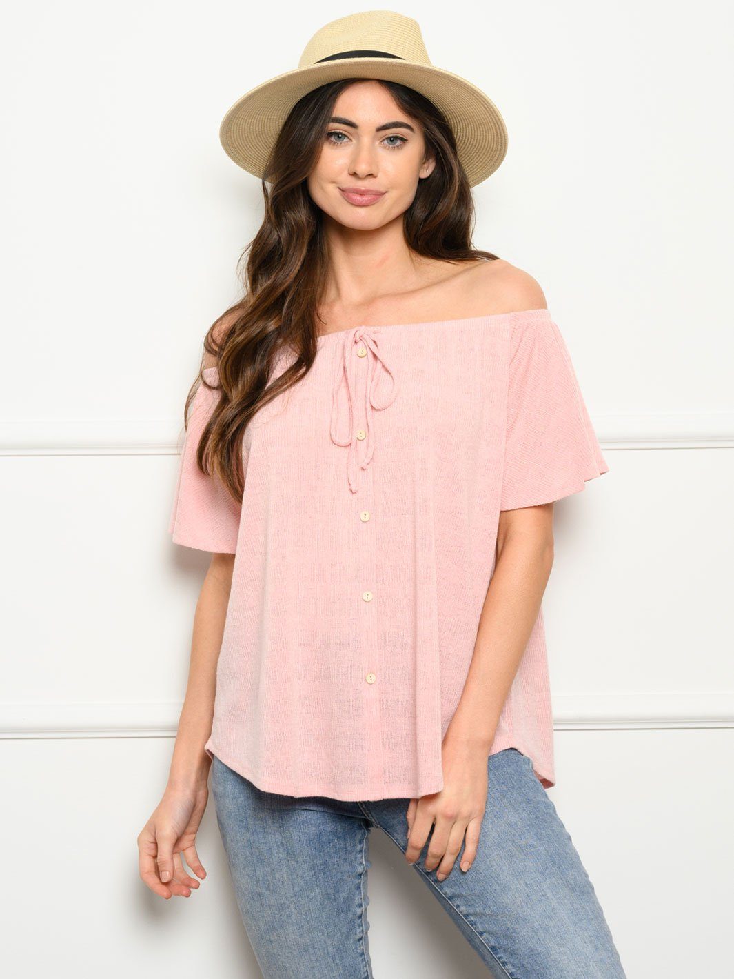 WOMEN'S OFF SHOULDER BUTTON DOWN TOP