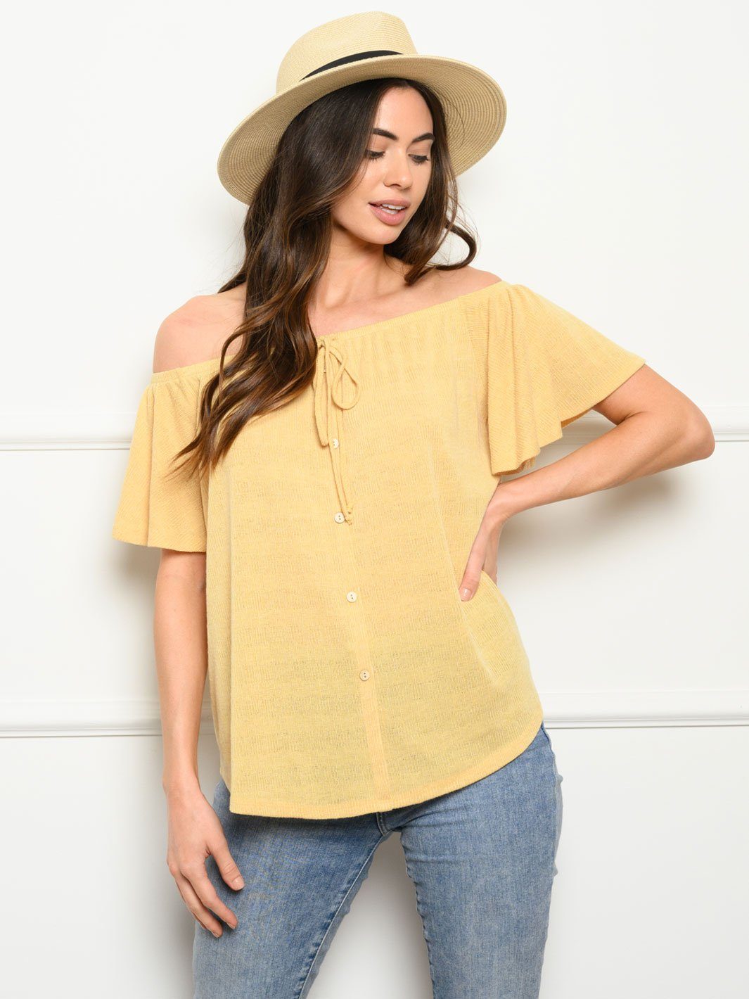WOMEN'S OFF SHOULDER BUTTON DOWN TOP