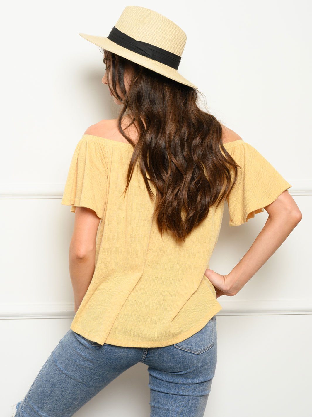 WOMEN'S OFF SHOULDER BUTTON DOWN TOP