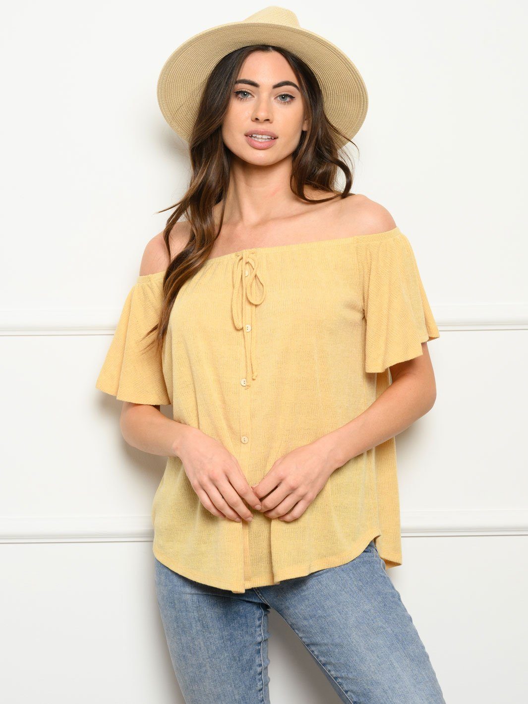 WOMEN'S OFF SHOULDER BUTTON DOWN TOP