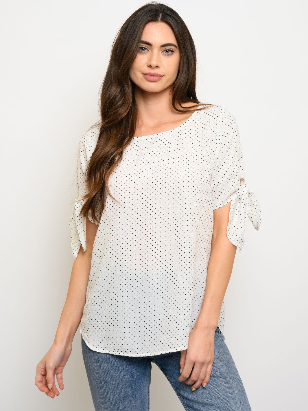 WOMEN'S SHORT DETAIL SLEEVE POLKA DOTS TOP