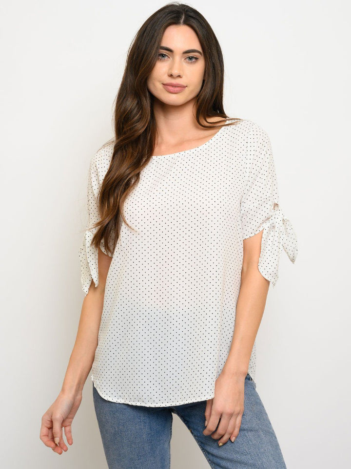 WOMEN'S SHORT DETAIL SLEEVE POLKA DOTS TOP