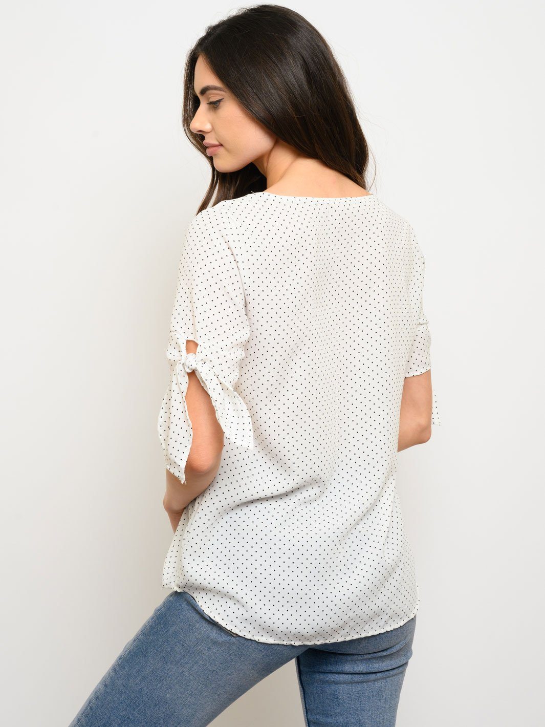 WOMEN'S SHORT DETAIL SLEEVE POLKA DOTS TOP