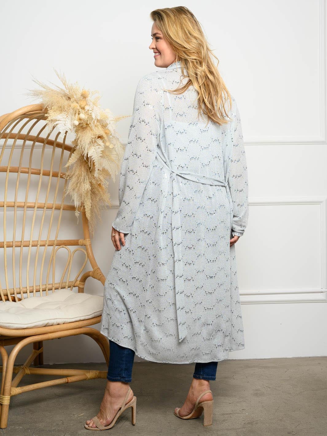 PLUS SIZE SEQUINS RUFFLE LONG SLEEVE CARDIGAN