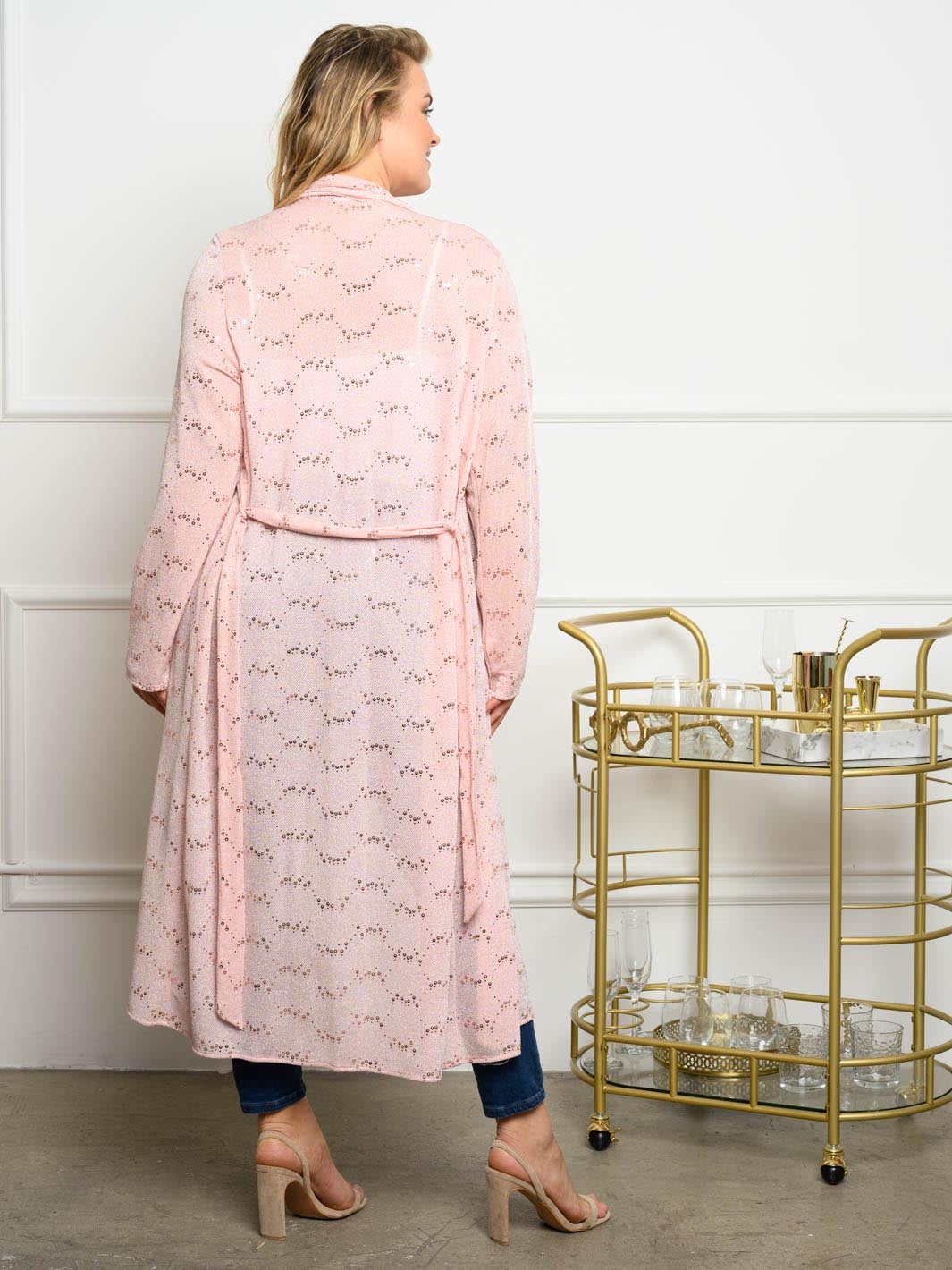 PLUS SIZE SEQUINS RUFFLE LONG SLEEVE CARDIGAN