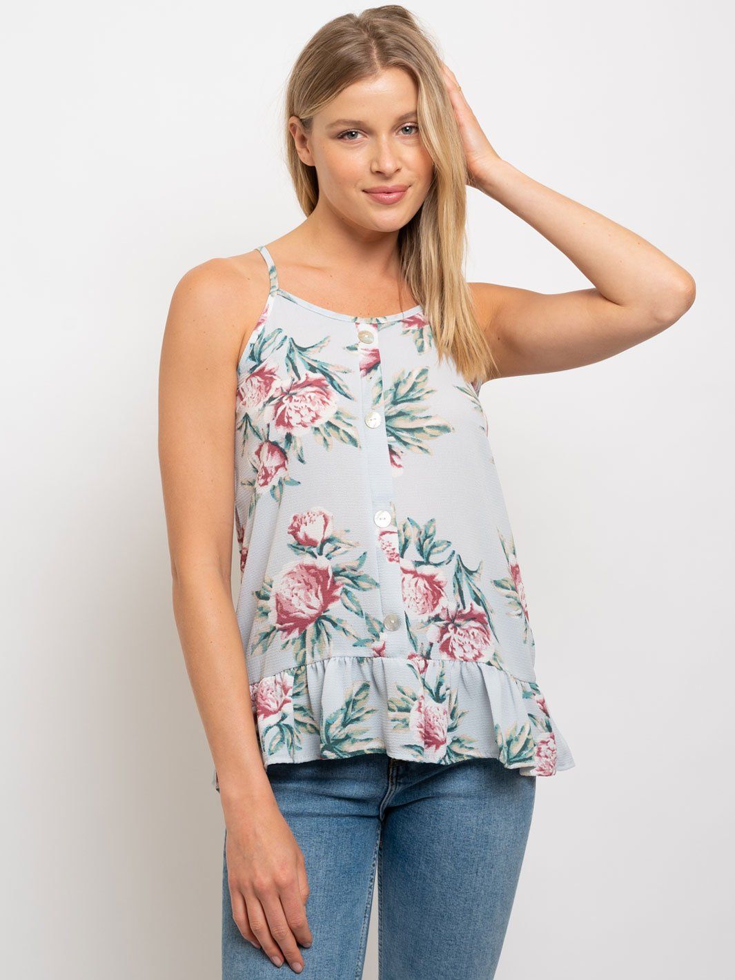 WOMEN'S SPRING PEPLUM SPAGUETTI STRAP TOP