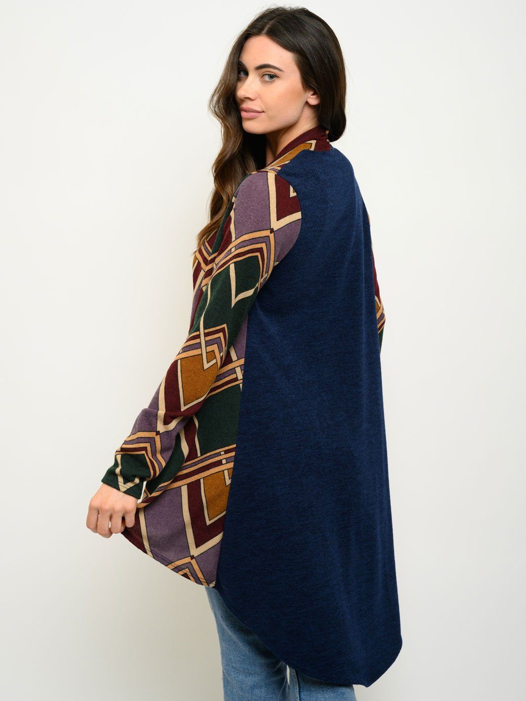 WOMEN'S HIGH-LOW MULTI PRINT CARDIGAN