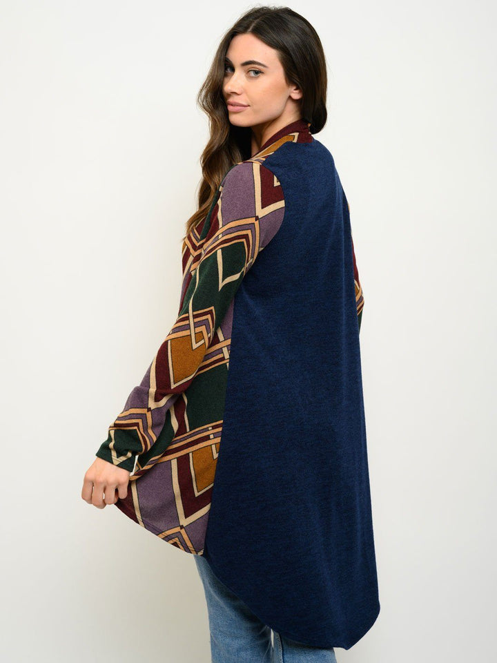 WOMEN'S HIGH-LOW MULTI PRINT CARDIGAN