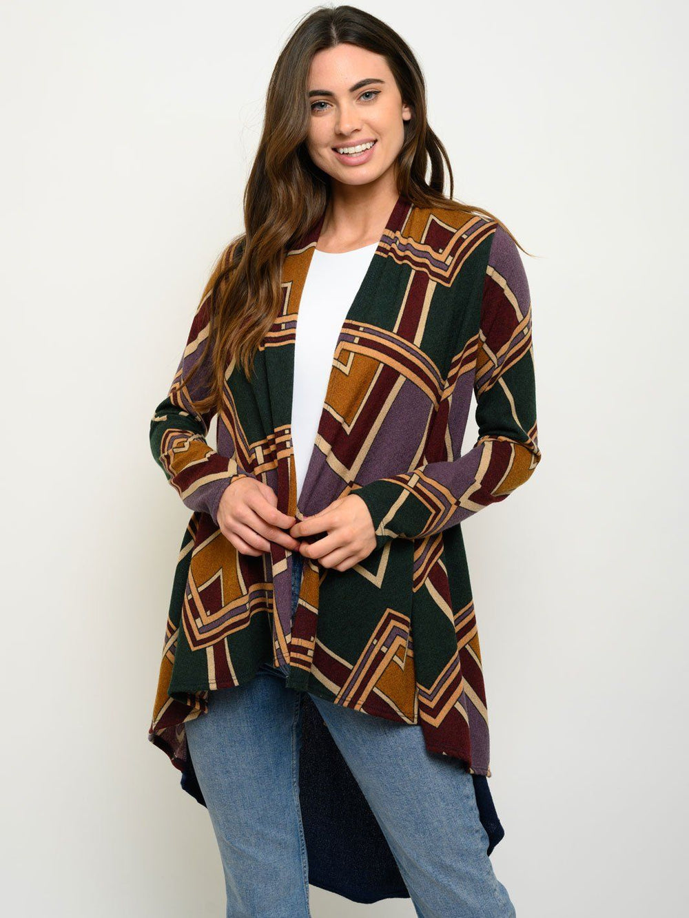 WOMEN'S HIGH-LOW MULTI PRINT CARDIGAN