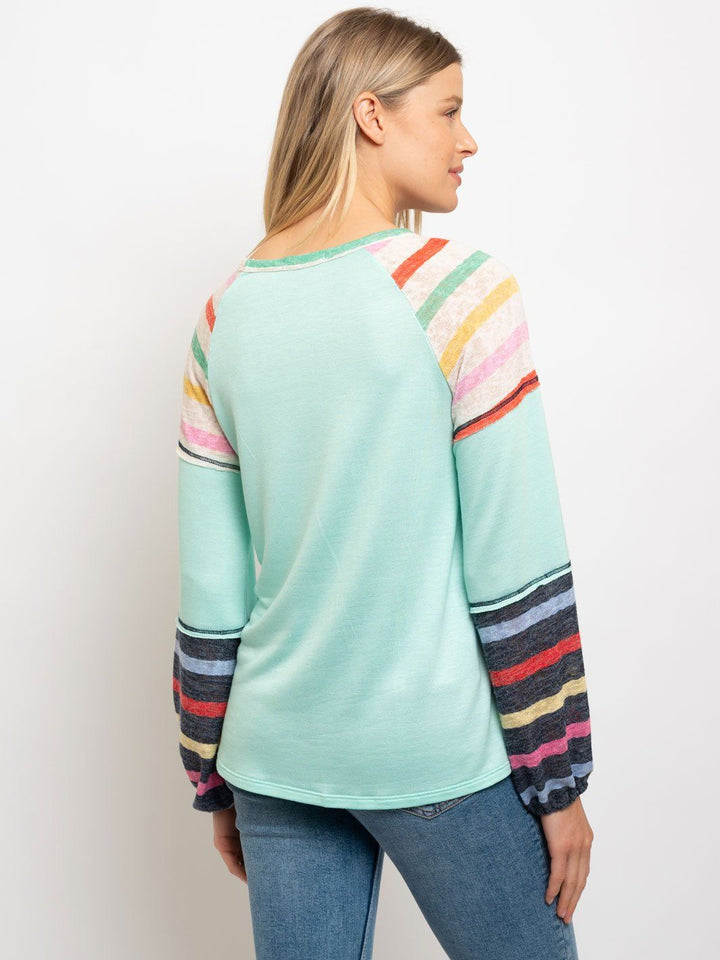WOMEN'S MULTI COLOR STRIPES PUFF SLEEVES TOP