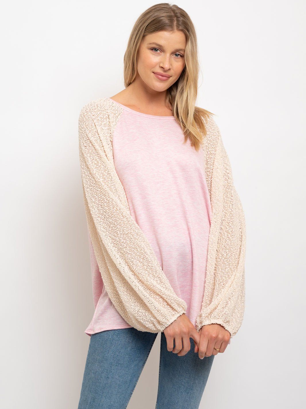 WOMEN'S DOLMAN POPCORN RAGLAN SLEEVE TOP