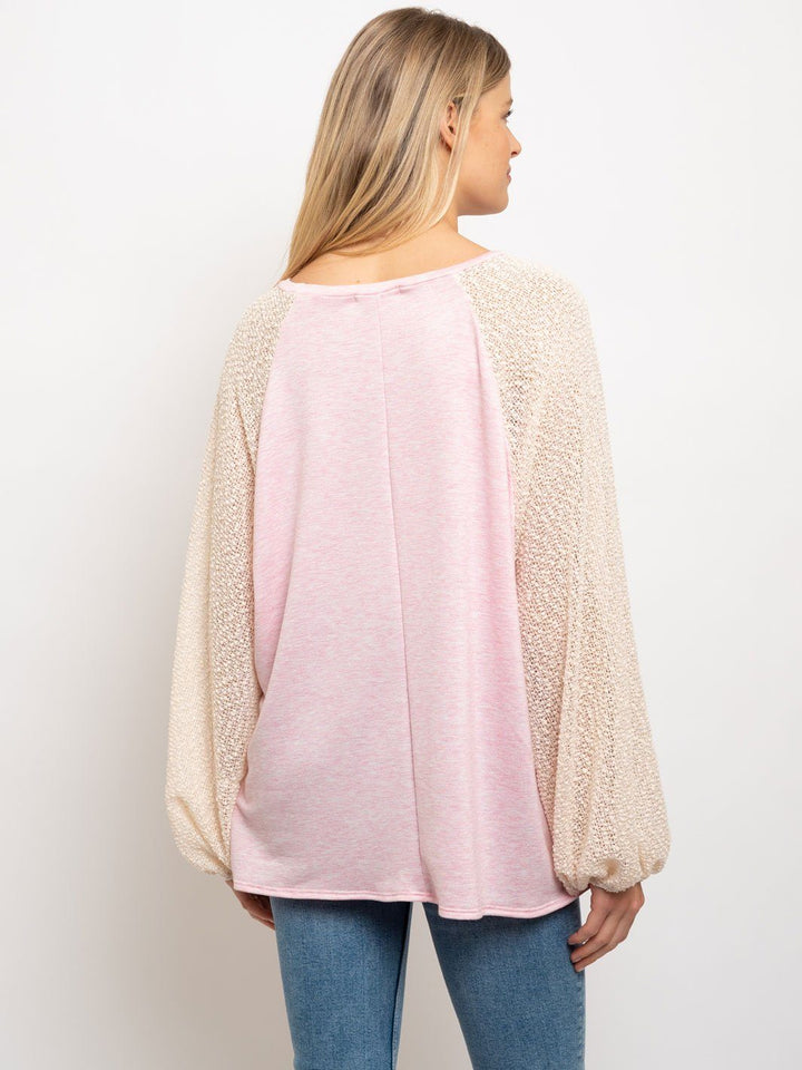 WOMEN'S DOLMAN POPCORN RAGLAN SLEEVE TOP