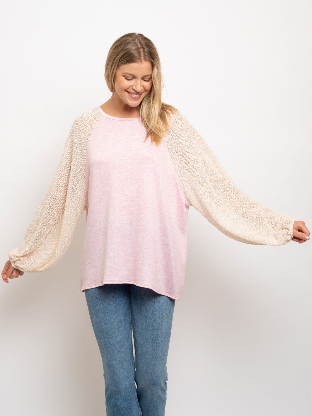 WOMEN'S DOLMAN POPCORN RAGLAN SLEEVE TOP