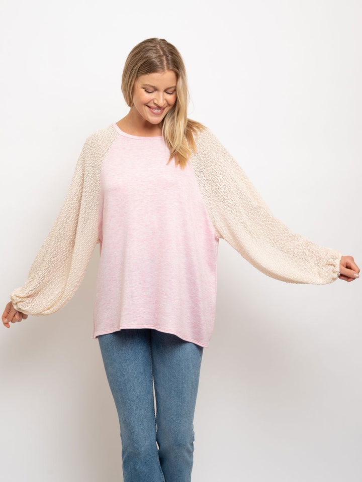 WOMEN'S DOLMAN POPCORN RAGLAN SLEEVE TOP