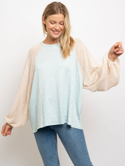 WOMEN'S DOLMAN POPCORN RAGLAN SLEEVE TOP