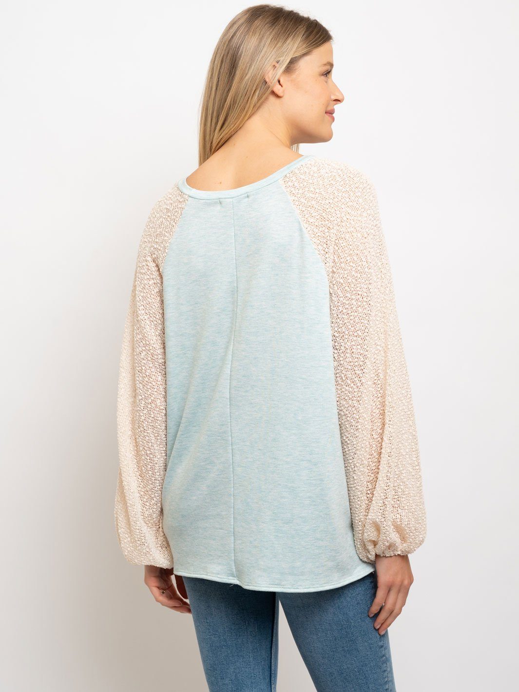 WOMEN'S DOLMAN POPCORN RAGLAN SLEEVE TOP