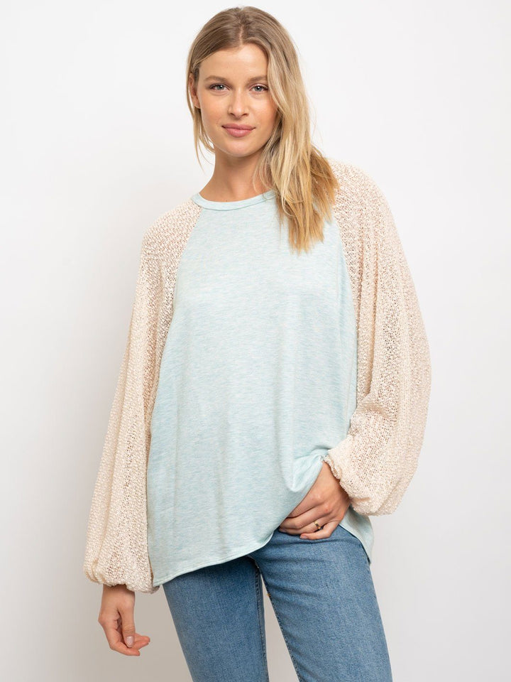 WOMEN'S DOLMAN POPCORN RAGLAN SLEEVE TOP