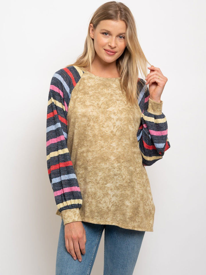 WOMEN'S TIE DYE MULTI STRIPED CONTRAST TOP