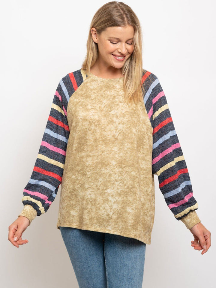 WOMEN'S TIE DYE MULTI STRIPED CONTRAST TOP