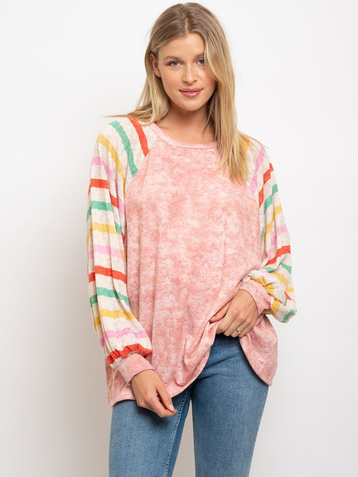 WOMEN'S TIE DYE MULTI STRIPED CONTRAST TOP