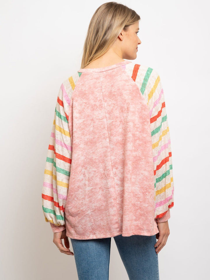 WOMEN'S TIE DYE MULTI STRIPED CONTRAST TOP