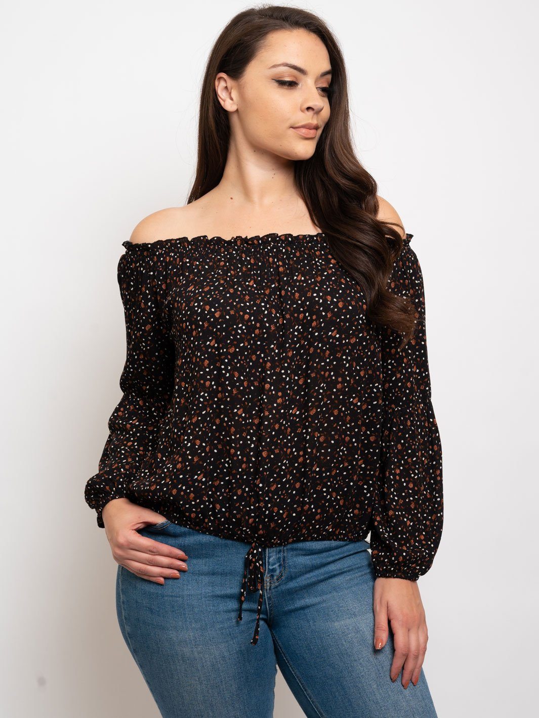 PLUS SIZE FLORAL PRINT OFF SHOULDER TOP