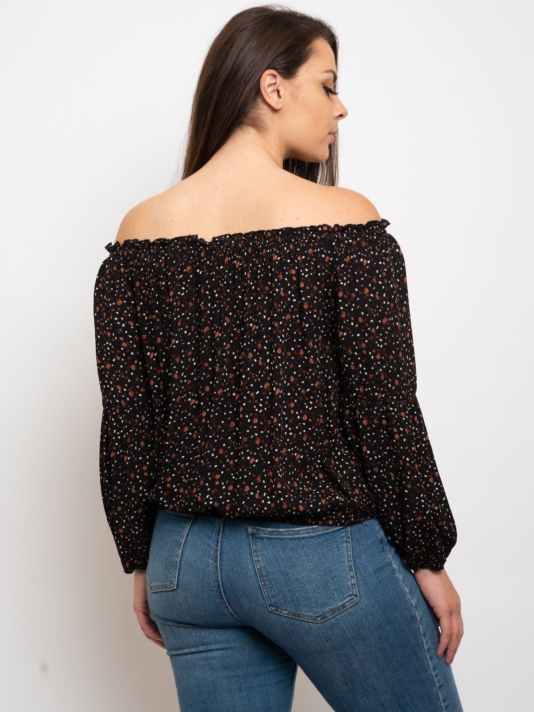 PLUS SIZE FLORAL PRINT OFF SHOULDER TOP