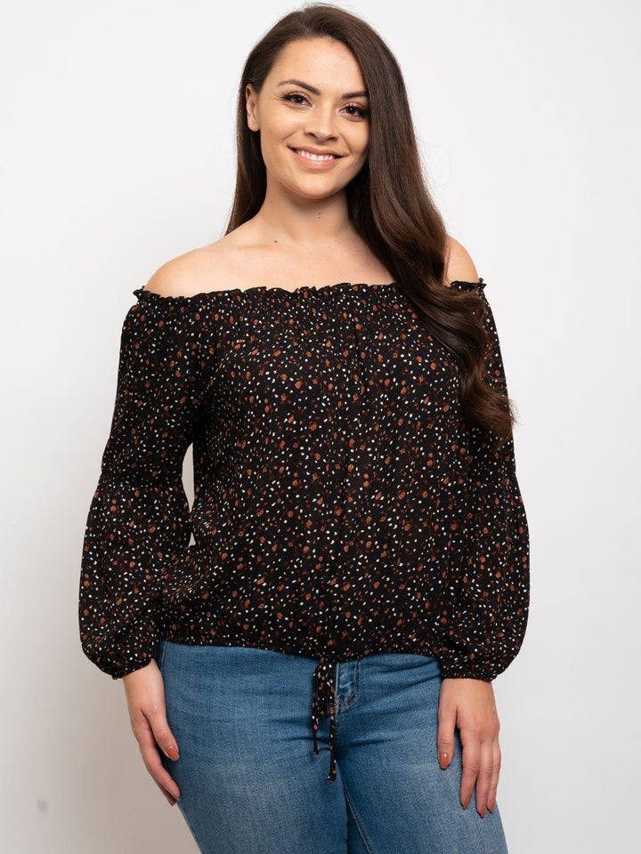PLUS SIZE FLORAL PRINT OFF SHOULDER TOP