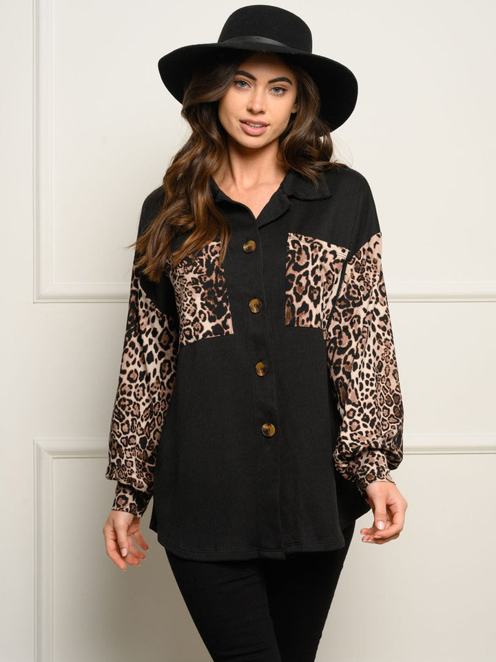 WOMEN'S LONG SLEEVE ANIMAL PRINT BUTTON DOWN TOP
