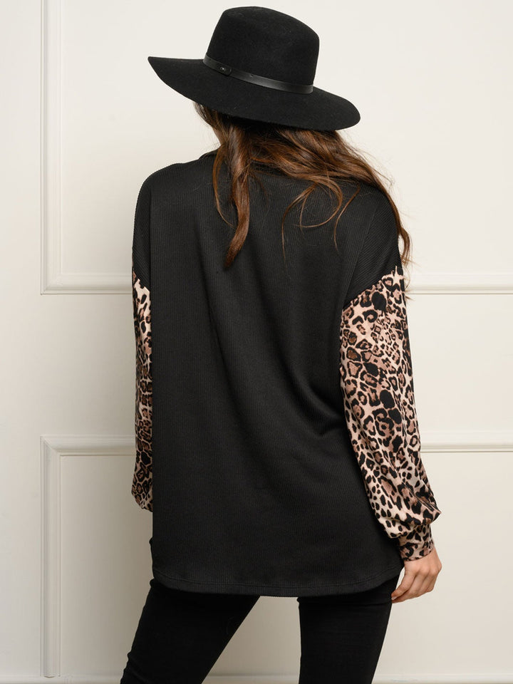WOMEN'S LONG SLEEVE ANIMAL PRINT BUTTON DOWN TOP