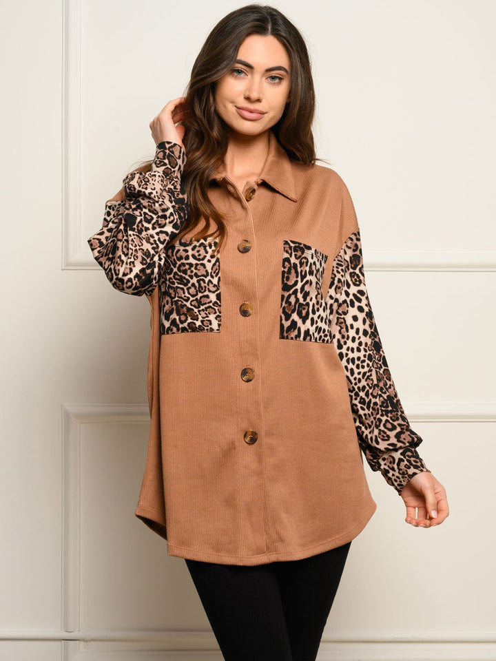WOMEN'S LONG SLEEVE ANIMAL PRINT BUTTON DOWN TOP