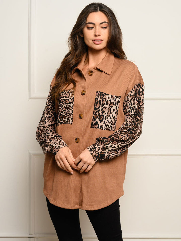 WOMEN'S LONG SLEEVE ANIMAL PRINT BUTTON DOWN TOP