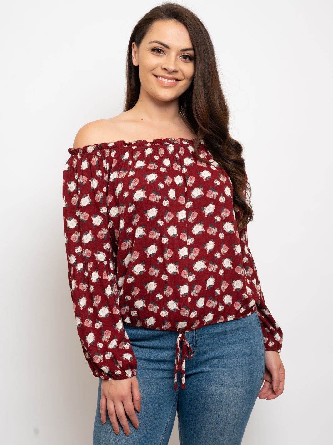 PLUS SIZE FLORAL OFF THE SHOULDER TOP