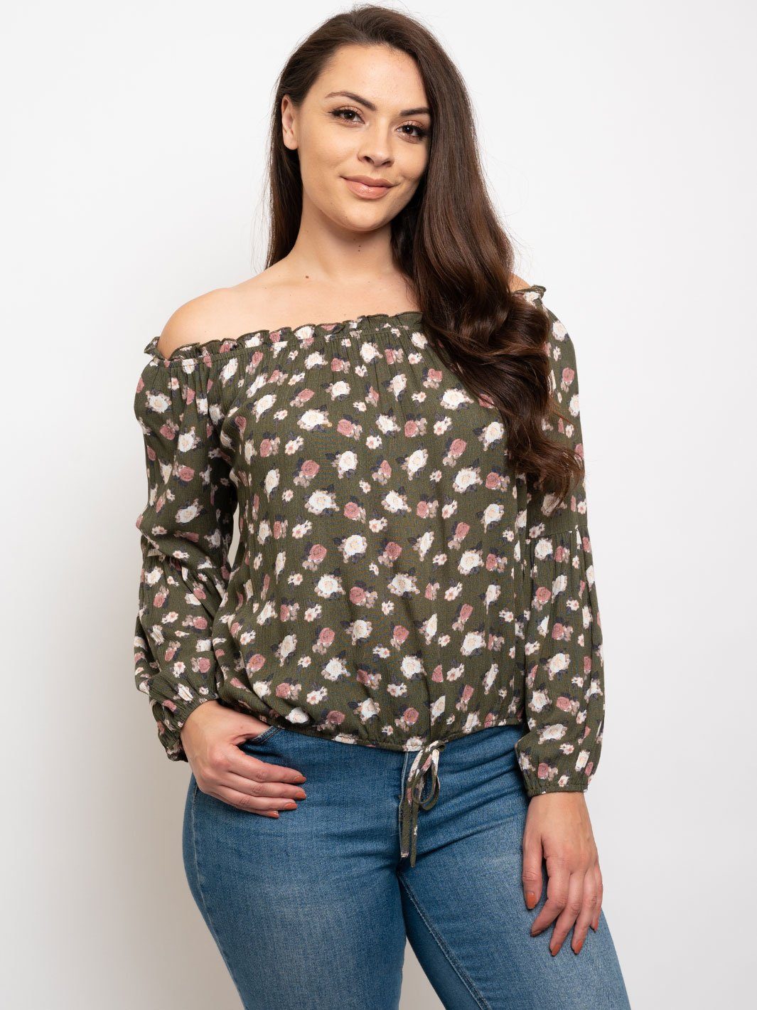 PLUS SIZE FLORAL OFF THE SHOULDER TOP