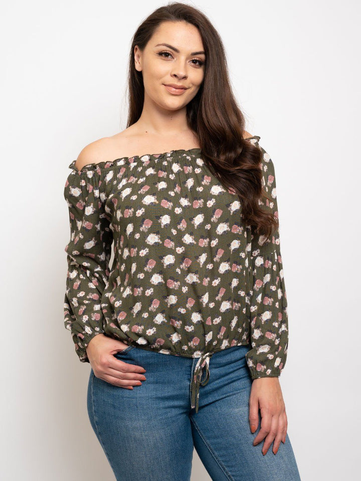 PLUS SIZE FLORAL OFF THE SHOULDER TOP