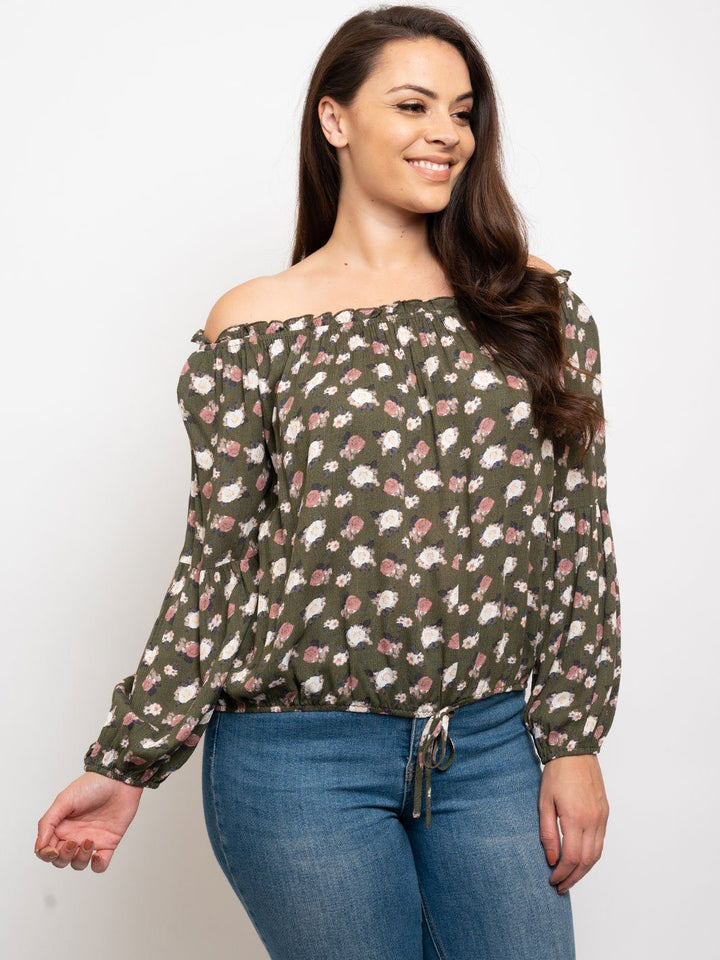 PLUS SIZE FLORAL OFF THE SHOULDER TOP