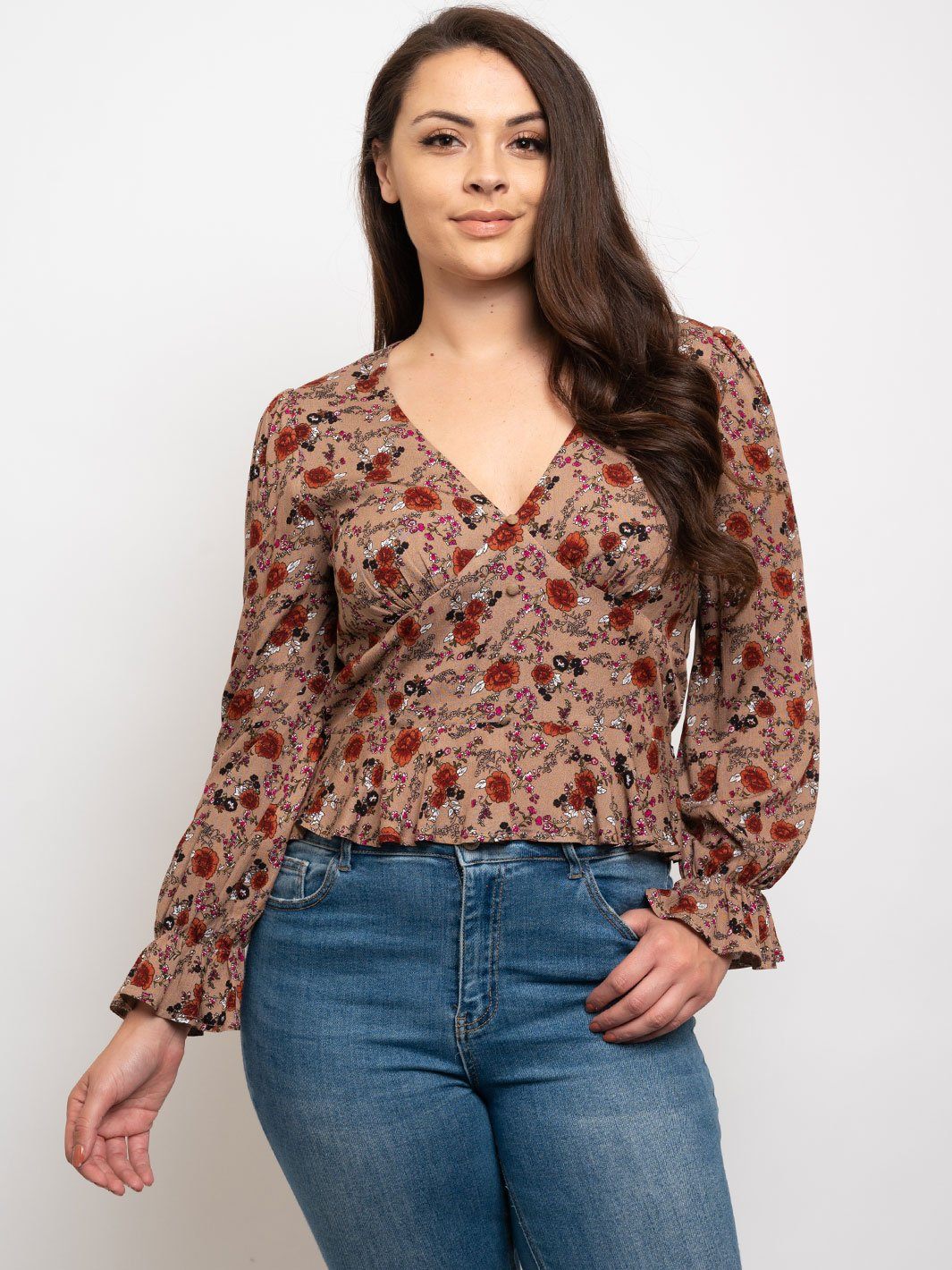 PLUS SIZE FLORAL PRINT OFF SHOULDER TOP