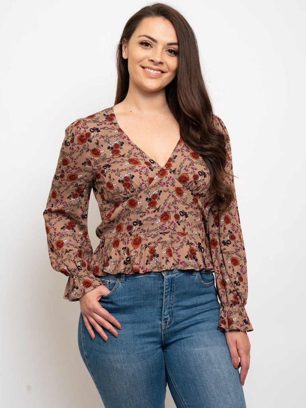 PLUS SIZE FLORAL PRINT OFF SHOULDER TOP