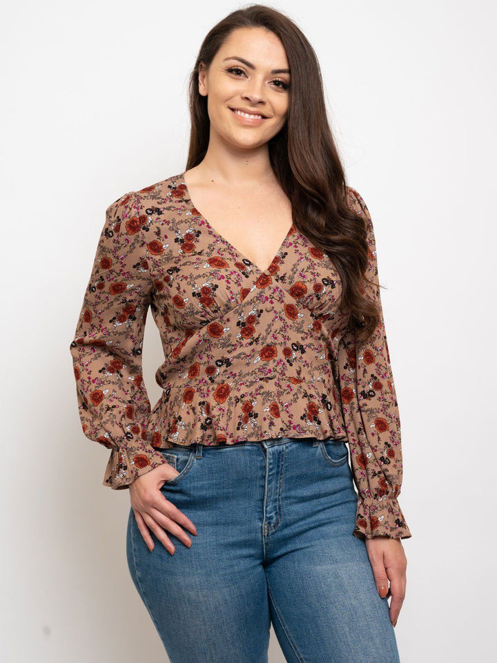PLUS SIZE FLORAL PRINT OFF SHOULDER TOP